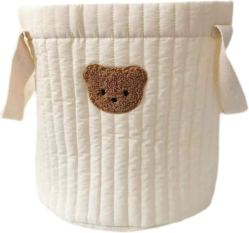 Yovslop Bear Storage Bucket Beige Cotton Basket Diaper Bag Large Capacity Bin for