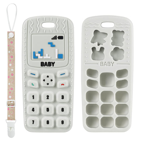 Aolso Baby Teether Toys, Silicone Baby Teething Toys Phone Shape with Pacifier Clip,