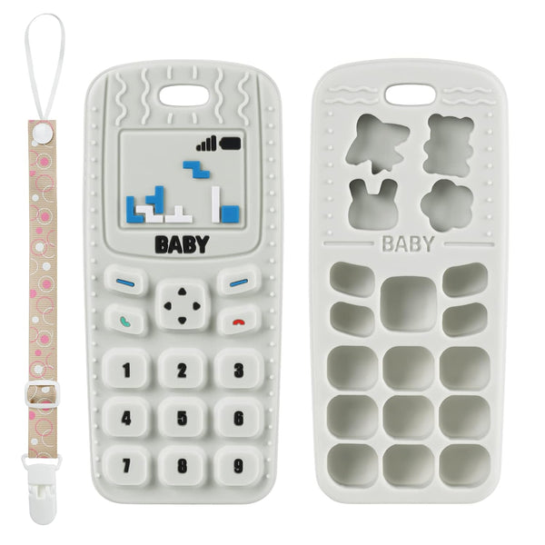 Aolso Baby Teether Toys, Silicone Baby Teething Toys Phone Shape with Pacifier Clip,