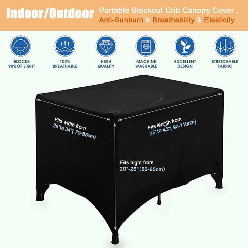 40"30" Blackout Crib Canopy Cover Stretchy Breathable Travel Netting Tent and Shade Stretch Up to for Indoor