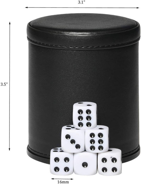 PU Leather Dice Cup Set with Felt Lining, 16mm Dot Dices for Yahtzee/Farkle/Bar Party Dice Games