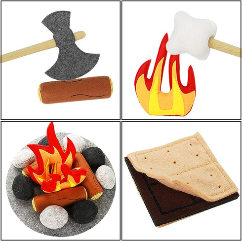 Yowlieu 23 Playset Set 3-5 PCS Pretend Campfire Toys, Kids Plush Felt Play Campfire Safe Fake Fire Wood Stones Toys