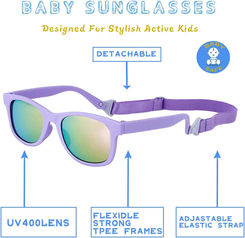 MAXJULI Baby Infant Sunglasses, Safe and Soft with Adjustable Strap, BPA Free, for 0-24 Months