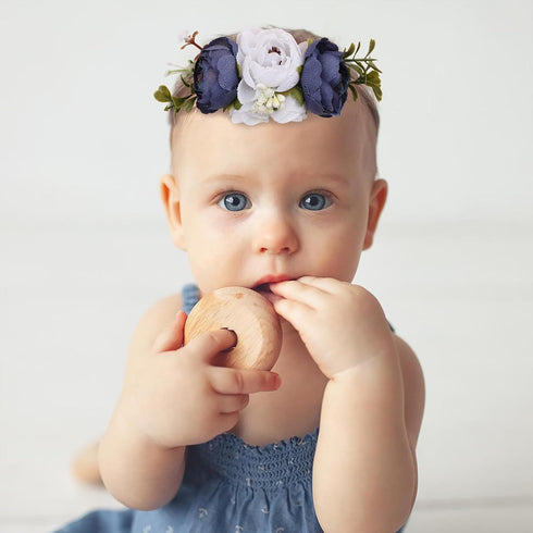 Baby Girl Floral Headbands, 3pcs Handmade Nylon Flower Crown Elastic Hairband for Newborn Toddler Gifts