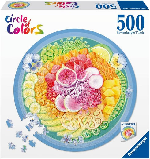 Ravensburger Circle of Colors: Poke Bowl 500 Piece Round Jigsaw Puzzle | Unique Softclick Technology | Perfect for Adults and Kids | FSC Certified