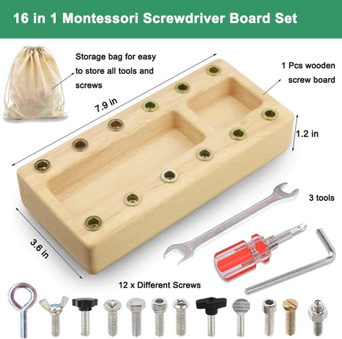 Montessori Screwdriver Board Set - Educational Wooden Toys for 3-5 Year Old Kids, Sensory Learning