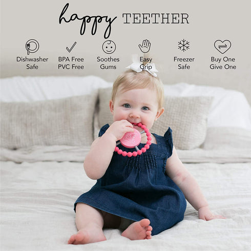 Bella Tunno Happy Teether for Girls – Soft & Easy Grip Baby Girl Teether Toy, Non-Toxic Silicone Ring to Soothe Gums