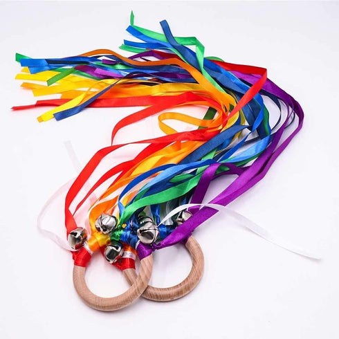 Montessori Hand Kite, Baby Sensory Ribbon Toy, Wooden Rainbow Toddler Toys for Engaging Sensory Play
