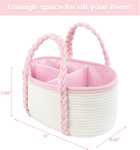 Baby Diaper Caddy, Portable Diaper Organizer for Changing Table, Car Travel Girls Shower Gifts Newborn Essentials