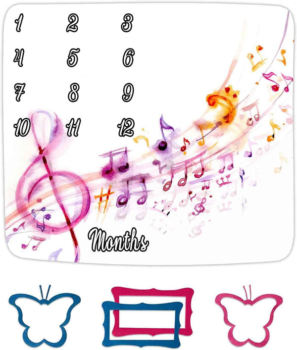 Musical Theme Baby Monthly Milestone Blanket 48x40in - Watercolor Note Sheet Music Blanket for Boys and Girls