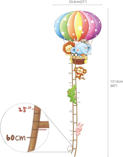 DECOWALL BS-1606 Animal Hot Air Balloon Growth Chart - Kids Wall Stickers, Peel and Stick Removable Decals