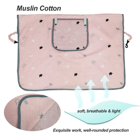 ICOPUCA Car Seat Covers for Babies, Muslin Carseat Cover Girls, Lightweight Canopy with Window (Pink Crown)