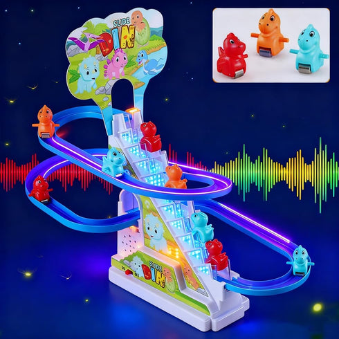 RCOOS Set Dinosaur Climbing Toy Electric Light Slide Climbing Toys for Automatic Stairs,Playful Santa Race Game