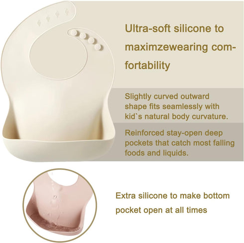 PandaEar Silicone Bibs for Babies & Toddlers, Adjustable Waterproof BPA Free Soft Bibs with Large Pocket