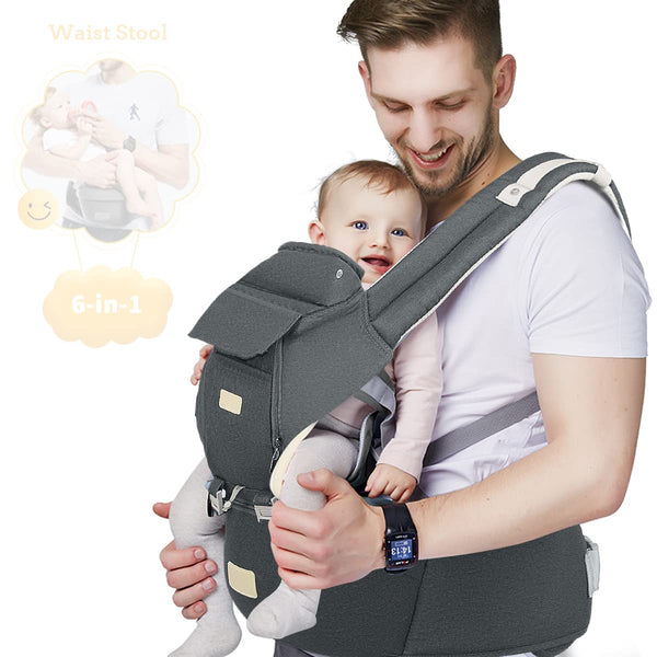 FRUITEAM 6-in-1 Baby Carrier with Waist Stool, One Size Fits All -Adapt
