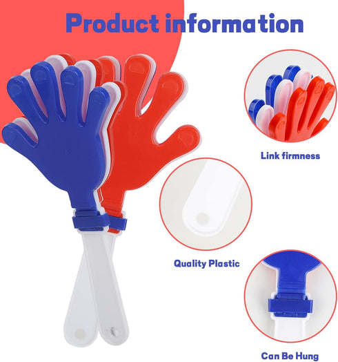 ZCYSRLQIN 24 7.5 Inch Pcs Red/White/Blue Hand Clappers Noise Makers Plastic Clapping Hands Noisemakers Patriotic