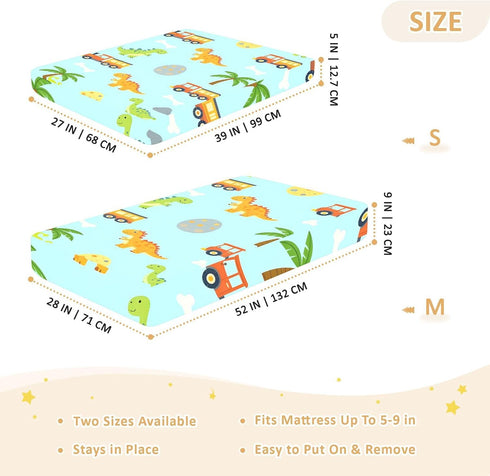 CZXW 52" 28" Cartoon Dinosaurs and Construction Vehicles Crib Sheets Fitted x Natural Cotton Soft & Breathable for Baby