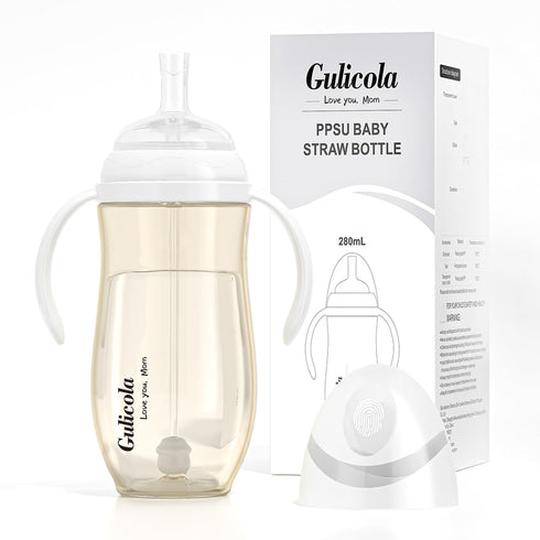 Gulicola Baby Bottle with Straw, Weighted Straw Sippy Cup with Handle, BPA