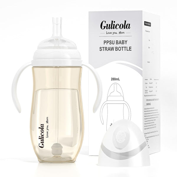 Gulicola Baby Bottle with Straw, Weighted Straw Sippy Cup with Handle, BPA