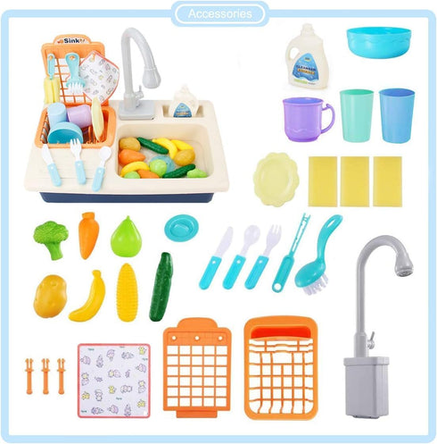 Set Playset BOBXIN Play Sink with Running Water, Kids Play Kitchen Toy Sink Electric Dishwasher, Pretend Role Play