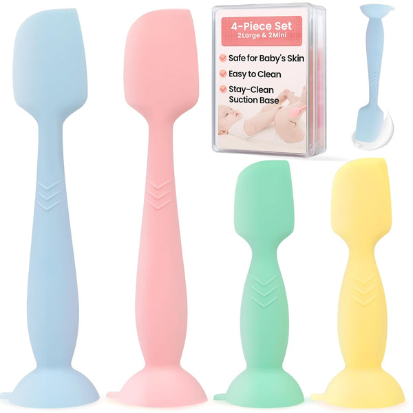 Upgraded 4-Pack Silicone Diaper Cream Spatula with Travel Case - Soft Full-Size