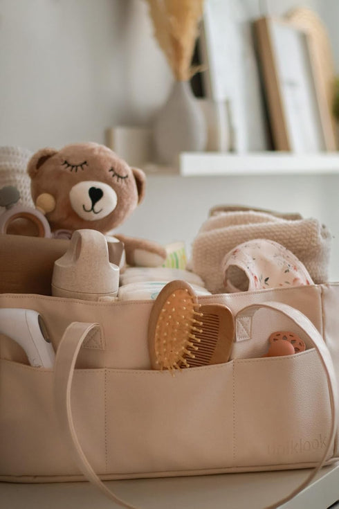 Cream Vegan Leather Diaper Caddy Organizer - Portable Baby Storage