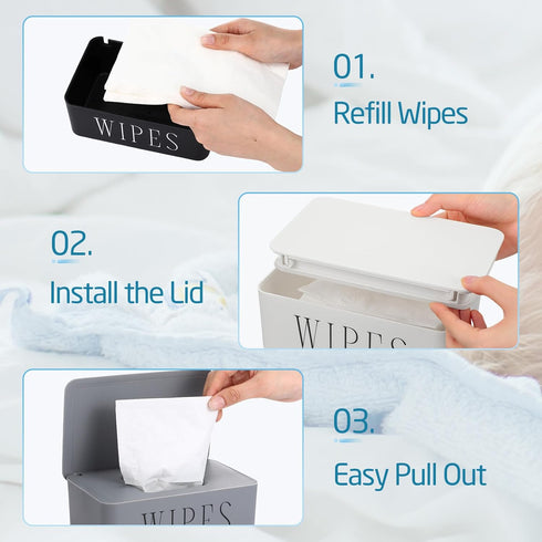 Singhoow 3 Pack Baby Wipes Dispenser Holder Wipe Container for Bathroom with Lid Toilet Tissue Paper Storage Refillable