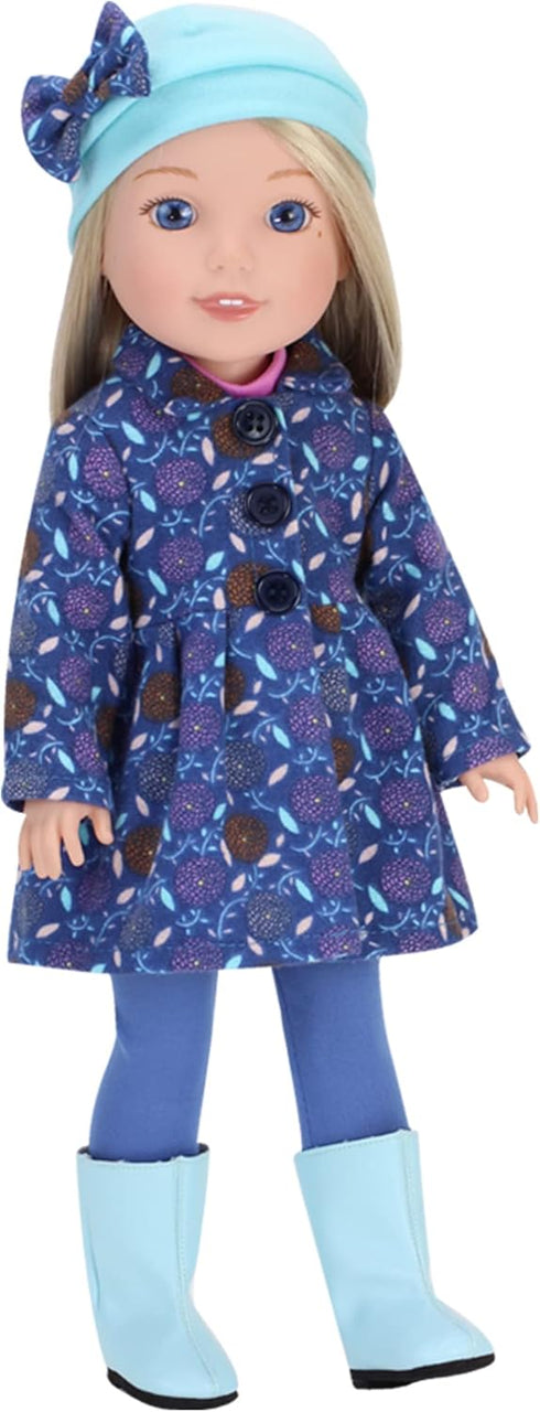 Sophia's 4 Piece Winter Outfit with Print Coat, Pants, Hat and Boots for 14.5" Dolls in Blue