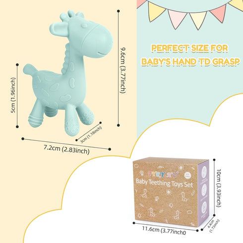 0-6 6-12 2 Pack TYRY.HU Baby Teething Toys for Babies Months,BPA Free Silicone Giraffe Teethers Toys, Soft-Textured