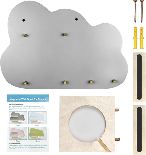 Magnetic Wall Shelf for toniebox - Space for 14 Figures, Wooden Design, Gray