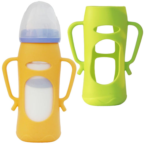 Mamigeor 8oz, 4-Pack Anti-Slip Silicone Handle Cover for Anti-Colic Glass Baby Bottles | Ergonomic Grip Support