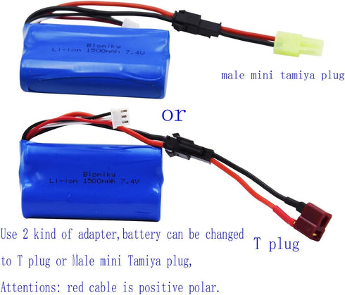 Blomiky 2 Pack H101 7.4V 2S 15C 1500mAh Battery with SM 2P Plug and USB Charger Cable for H101 Remote Control RC Boat