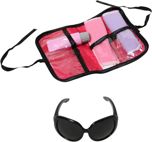 Doll Accessories - Best Toys for 3 Year Old Girls, 15 pc Travel Playset Includes Suitcase, Glasses, Pillow