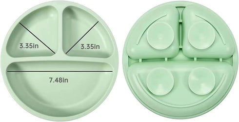 PandaEar Silicone Baby Feeding Set, 2 Pack Silicone Divided Suction Plate, 2 Pack Tiny Cup with 2 Spoons 2 Forks, Baby