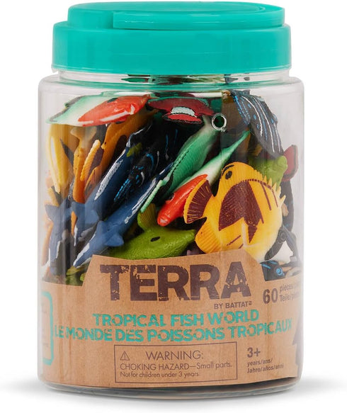60pcs Playset 3+ Terra by Battat Tropical Fish & Crab Toys Mini Plastic Ocean Animal Figurines for Kids Realistic Sea