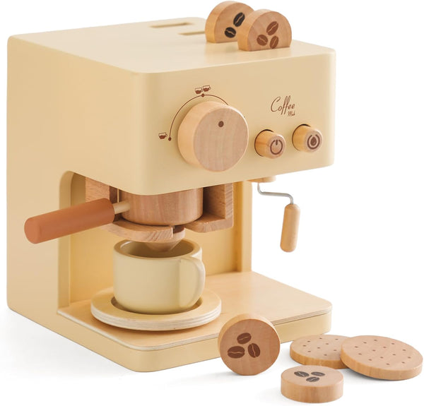 ibwaae Kids Coffee Maker 10Pcs Toy Coffee Maker Playset Wooden Kitchen Set