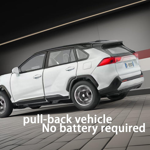 Model Car 1/32 RAV4 Alloy Diecast with Light and Sound, Collectible Toy Vehicle for Boys Kids Gift (White)