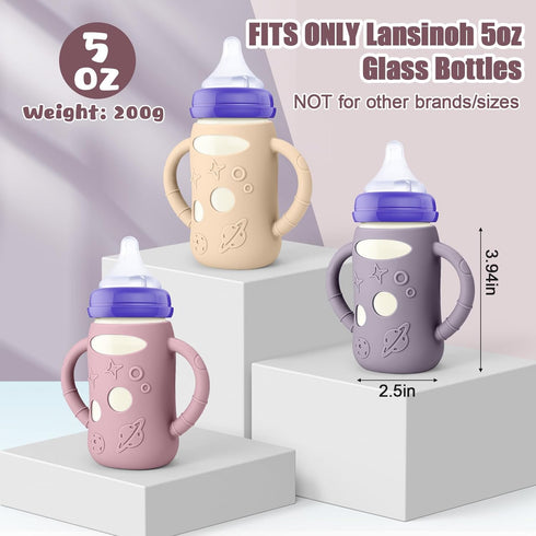 3 Pack 5 OZ Mity rain Silicone Sleeves for Lansinoh Glass Bottles - Anti Breakage Baby Bottle Holder, Compatible
