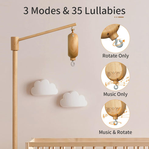 57.4 Inch FEISIKE Baby Crib Mobile Arm with Music Box Spin Motor, Mobile Arm for Crib Wooden Nursery Decor Hanger