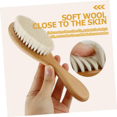 Set Natural Wool Brush Newborn Hair Brush Comb Wooden Comb Hair Care Grooming Kit Baby Shower Present