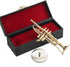 Dselvgvu Copper Miniature Trumpet with Stand and Case, Mini Musical Instrument for Dollhouse Model (4.65"x1.18")