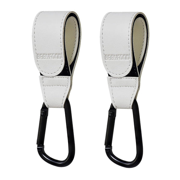 2 Pcs Stroller Hooks for Hanging, Portable Leather Style Stroller Clip Straps,