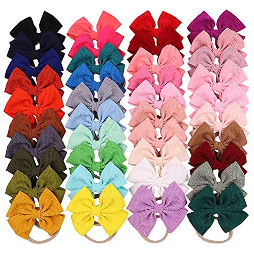 jollybows 40pcs Hair Accessories for Kids, Baby Girls Hair Bows Headband Nylon Elastic Hair Band