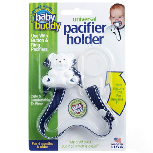 Baby Buddy Pacifier Clip Holder, Newborn Essential, Universal Fit for Binky and Teether Brands, Ages 4+ Months, Navy &