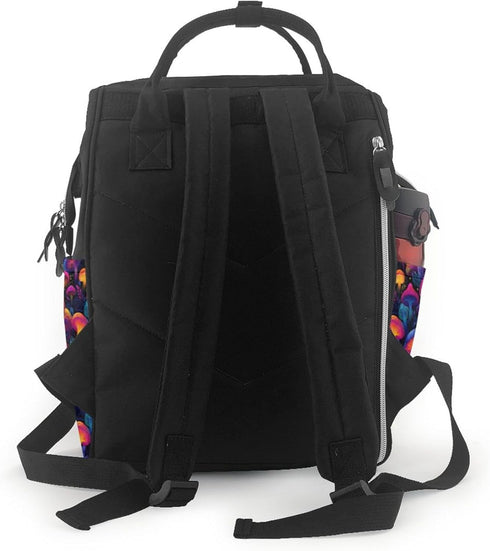 Qewfoju 70s 2 Backpack Backpack Mushroom Print Diaper Bag Large Capacity Diaper Baby Changing Bags