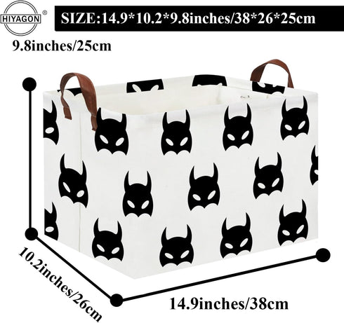 HIYAGON Batman Basket, Cute Kids Storage Basket, Empty Toy Storage Bin Organizer Box for Home Books (Black Bats)