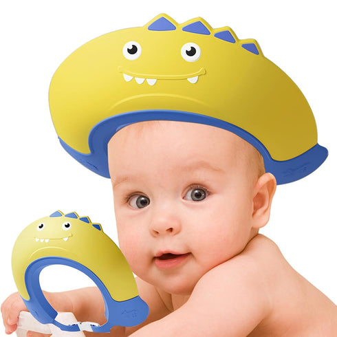 Baby Shower Cap Shield, Visor Hat for Eye and Ear Protection, Cute Dinosaur Shape for Kids, Yellow