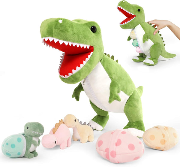 MorisMos Giant Dinosaur Stuffed Animal with Babies Inside, 23.6'' Big T-Rex Mommy with 3 Baby Dinos