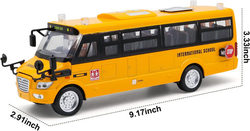 Ming You School Bus Toy - 9" Die-cast Pull Back Car with Sounds, Lights, and Openable Doors for Kids 4-8