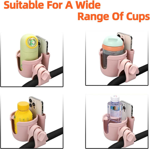 Elecphbo 2-in-1 Stroller Cup Holder with Phone Holder, Baby's Feeding Bottle Holder,Upgraded Universal Cup Holder,Bike